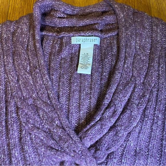 NWOT Paraphrase Purple V-Neck Cableknit Wool Sweater Size Large - Picture 6 of 7
